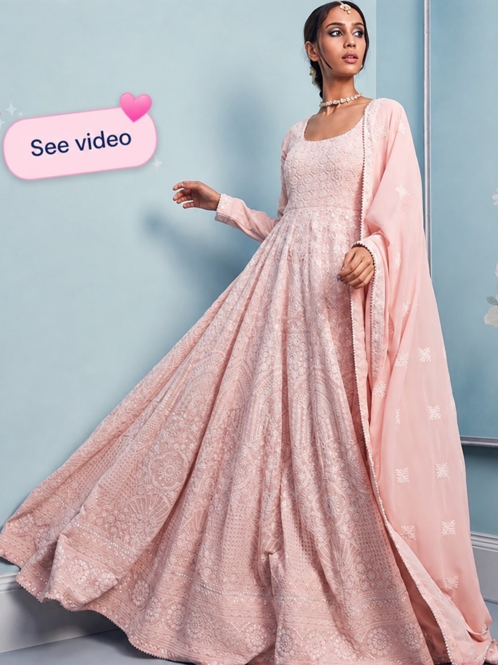 💎 LASHKARAA NWT Blush Pink 3 Piece Anarkali Eid Luxury Formal Gown XL 42